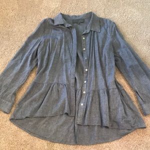 Blue and white polka dot shirt with flare bottom